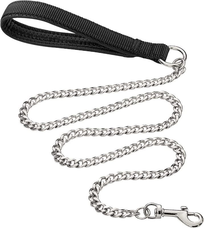 Photo 1 of Chain Heavy Duty Metal Dog Leash, 4FTx3mm Chew Proof Pet Leash Chain with Soft Padded Handle for Large & Medium Size Dogs Walking, Training and Traveling (0-80 lbs)
