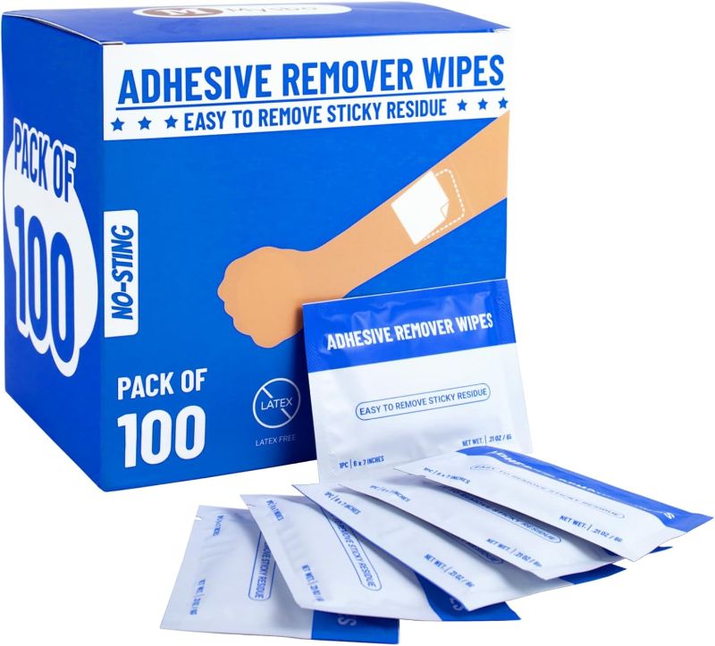 Photo 1 of (100 Count) 6 x 7inches Medical Adhesive Remover Wipes,Large Size,No-sting,Ostomy Adhesive removing pads?For Removing Adhesive Residue on Skin.
