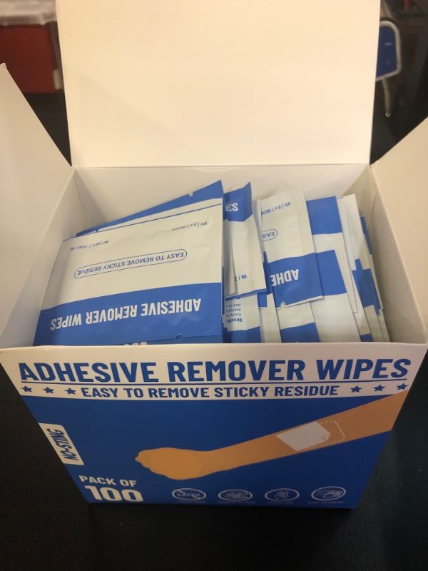 Photo 2 of (100 Count) 6 x 7inches Medical Adhesive Remover Wipes,Large Size,No-sting,Ostomy Adhesive removing pads?For Removing Adhesive Residue on Skin.
