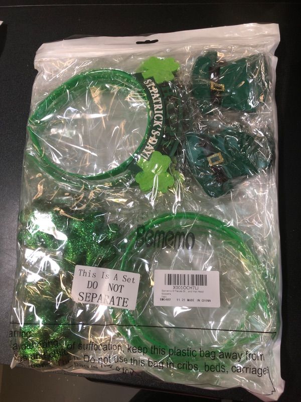 Photo 2 of Bememo 8 Pieces St. Patrick's Day Headband Shamrock Clover and Hat Head Boppers