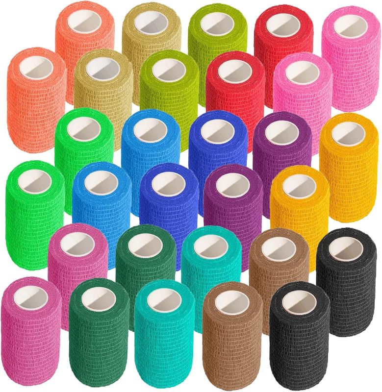Photo 1 of 30 Pack 3 Inch x 5 Yards Self Adhesive Bandage Assorted Color Breathable Cohesive Bandage Wrap Rolls Elastic Self-Adherent Tape for Stretch Athletic, Sports, Wrist, Ankle
