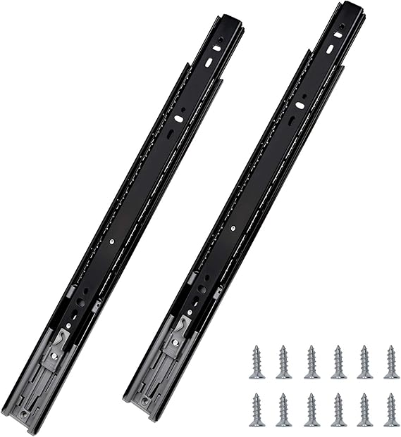 Photo 2 of 2 Pair Probrico 22 inch Soft Close Slides Mounted Drawer Slides 3-Folds Full Extension Heavy Duty Drawer Glides Ball Bearing, Black Drawer Runners for Kitchen Cabinets Cold Rolled Steel
