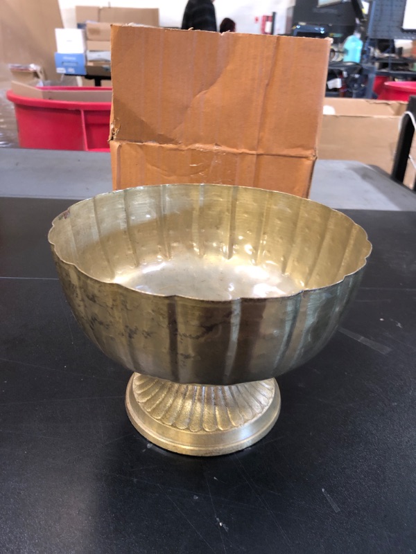 Photo 2 of Accent Decor Distressed Gold Metal Compote Bowl | Gold Compote Vase l Lita Metal Vase l Indoor and Outdoor Compote for Any Event