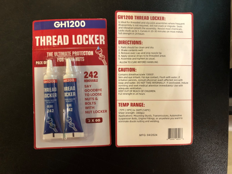 Photo 2 of 2 6gx2 Pack Thread Lock Medium and Strong Strength for Nuts, Bolts, Fasteners and Metals, Threadlocker Lock Tight & Seal Fasteners with Stable and Consistent Performance