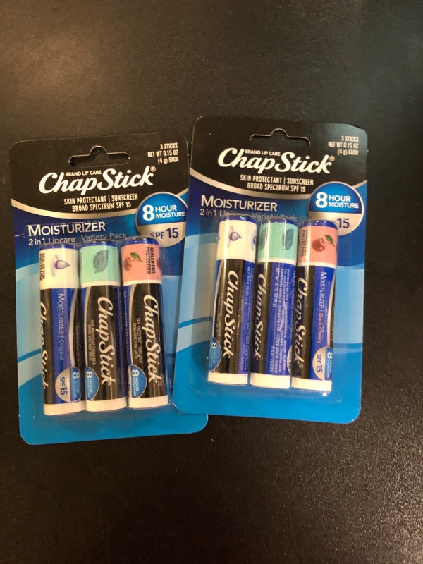 Photo 2 of 2 ChapStick Moisturizer Original, Black Cherry and Cool Mint Lip Balm Tubes Variety Pack, SPF 15 and Skin Protectant - 0.15 Oz (Pack of 3)