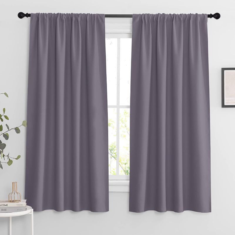 Photo 1 of RYB HOME Bedroom Curtains Blackout - Light Block Energy Efficiency Small Window Treatment Drapes for Kitchen Dining Baby Nursery Morden Decor, W 42 x L 63 inch, Greyish Purple, 2 Panels