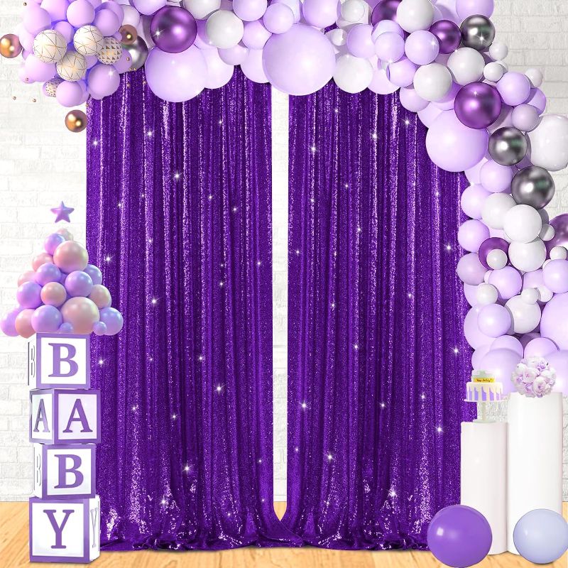 Photo 1 of B-COOL Purple Sequin Backdrop Curtains 2 Packs 2ftx8ft Sparkle Backdrop Fabric Glitter Backdrop for Party Ceremony Wedding Birthday Decoration