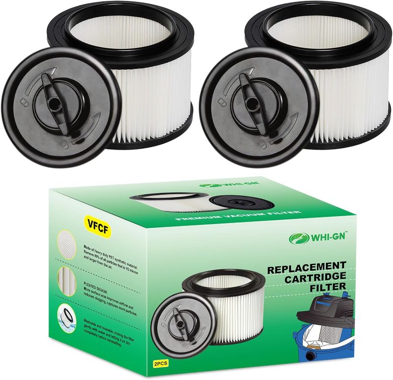 Photo 1 of 2 Pack VFCF Cartridge Filter & Retainer, compatible with Vacmaster 4 gallon Wet/Dry Vacuums model# VF408, Professional model# VF410P, and Cleva Industrial model# VF408B 