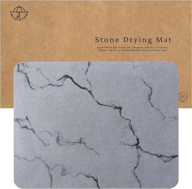 Photo 1 of 17,7 x 13,8 in Elegant Stone Drying Mat for Kitchen Counter, Premium Finish Stone Dish Drying Mat, Time Saving, Easy to Use, Leak Free Design, Ergonomic Shape Stone Drying Mat, Gray marble
