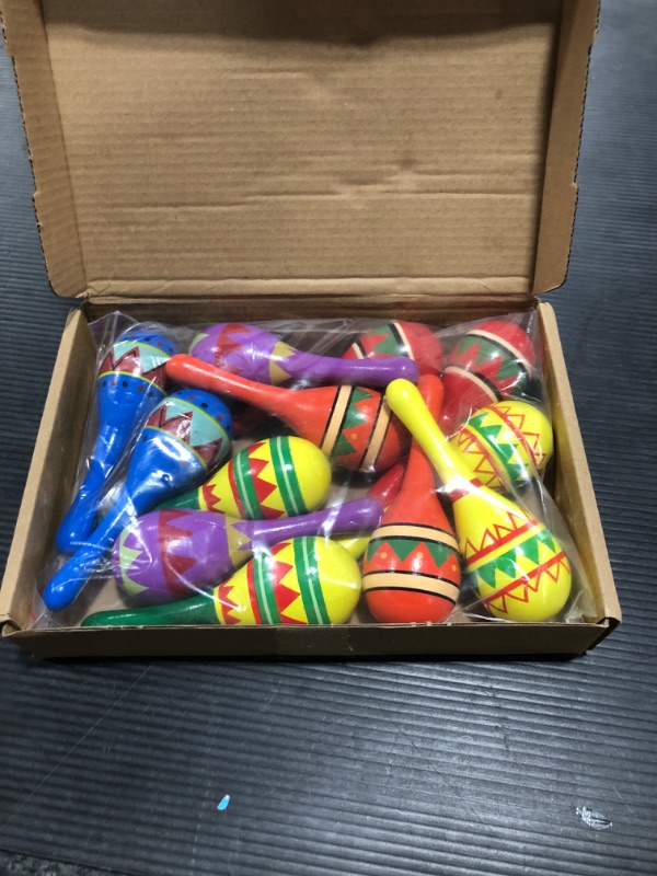 Photo 2 of 12 Pack 4.5" Wooden Fiesta Maracas Assorted Color and Design,Pack of 12
