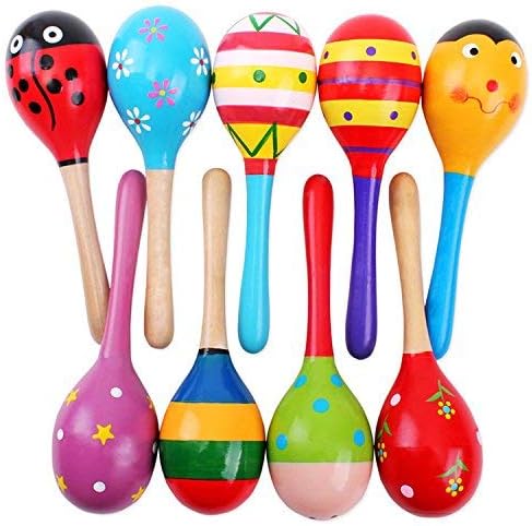 Photo 1 of 12 Pack 4.5" Wooden Fiesta Maracas Assorted Color and Design,Pack of 12
