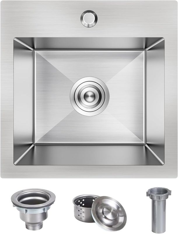 15 x 15 Inch Drop In Kitchen Bar Sink, Stainless Steel Single Bowl ...