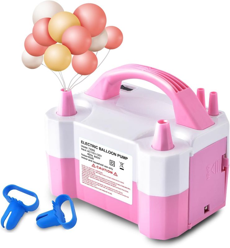 Photo 1 of \Electric Air Balloon Pump, Portable Dual Nozzle Electric Balloon Inflator/Blower for Party Decoration,Used to Quickly Fill Balloons - 110V 600W [Pink]
