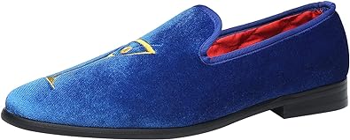 Photo 1 of ELANROMAN Men's Loafers Velvet Embroidery Slip on Penny Party Wedding Prom Shoes 40