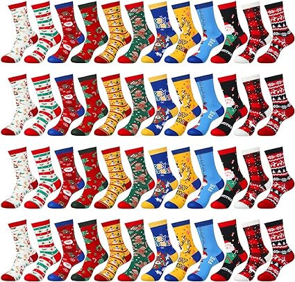 Photo 1 of 60 Pairs Christmas Socks in Bulk for Women Men, Cotton Colorful Christmas Crew Socks Novelty Funny Fancy Xmas Socks Pack
