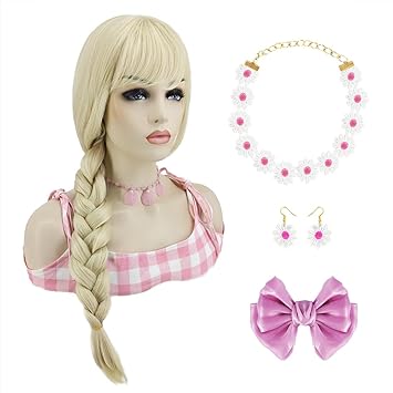Photo 1 of Ariker Blonde Wig for Cowgirl Costume Women with Glasses Earrings Scarf Long Blonde Wig for Weird Doll Wig with Accessories for Halloween Costume Party AK031A