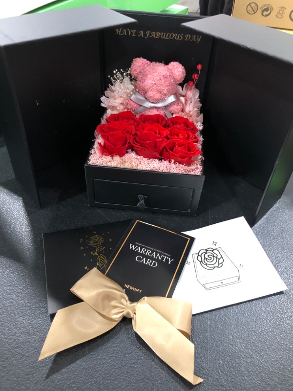 Photo 1 of Christmas Rose Gifts for Women Her - 9Pcs Preserved Red Rose Moss Bear with Austria Crystal Necklace Birthday Gifts for Mom Grandma Anniversary Romantic Gifts for Wife Girlfriend Women Gift Ideas 9pc Roses-True Love