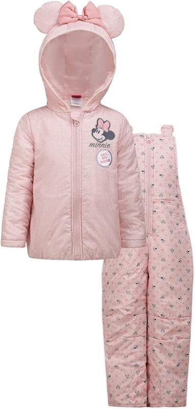 Photo 1 of (6X) Disney Minnie Mouse Girls’ Puffer Snowsuit Jacket for Toddler and Little Kids – Pink or White
