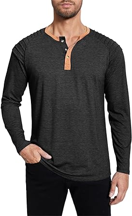 Photo 1 of (L) Makkrom Men's Cotton Henley Shirts Long Sleeve Fashion Basic T Shirt Casual Slim Fit Lightweight Tops 