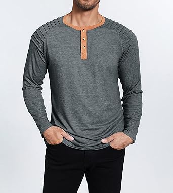 Photo 1 of (L) Makkrom Men's Cotton Henley Shirts Long Sleeve Fashion Basic T Shirt Casual Slim Fit Lightweight Tops