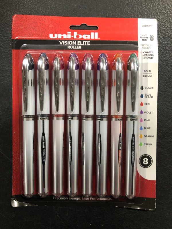 Photo 2 of Uniball Vision Elite Rollerball Pens, Assorted Pens Pack of 8, Bold Pens with 0.8mm Ink, Ink Black Pen, Pens Fine Point Smooth Writing Pens, Bulk Pens, and Office Supplies