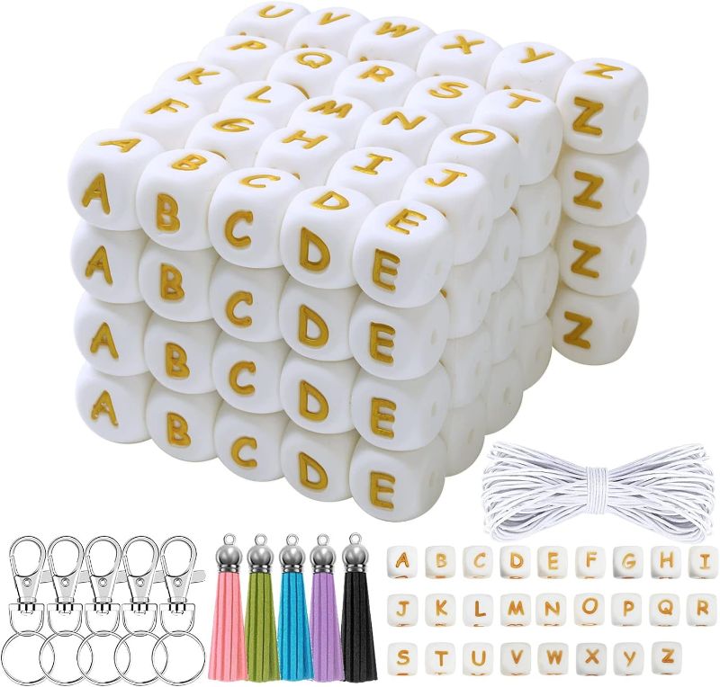 Photo 1 of Silicone Letter Beads for Keychain Making A-Z Square Letters Beads, Alphabet Silicone Beads for Bracelet Making - Please look additional picture.