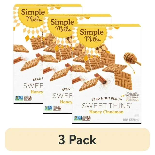 Photo 1 of (3 pack) Simple Mills Seed and Nut Flour Sweet Thins, Honey Cinnamon, Gluten-Free, 4.25 oz