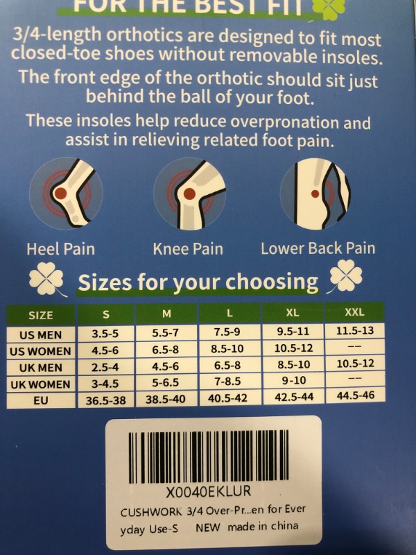 Photo 2 of 3/4 Over-Pronation Corrective Shoe Insoles, Medium Arch Supports Orthotics Inserts for Flat Feet, Knee Pain, Lower Back Pain, Improve Walking Posture, Men Women for Everyday Use-S