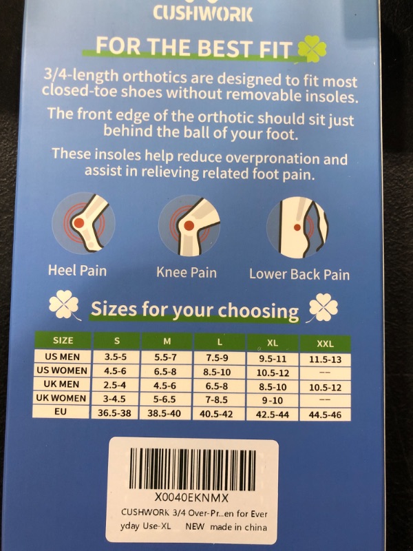 Photo 2 of 3/4 Over-Pronation Corrective Shoe Insoles, Medium Arch Supports Orthotics Inserts for Flat Feet, Knee Pain, Lower Back Pain, Improve Walking Posture, Men Women for Everyday Use-XL