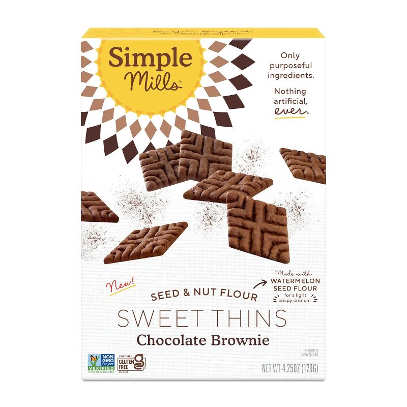 Photo 1 of Simple Mills Sweet Thins Cookies, Seed and Nut Flour, Chocolate Brownie - Gluten Free, Paleo Friendly, Healthy Snacks, 4.25 Ounce (Pack of 2) EXP. 04/17/2024 