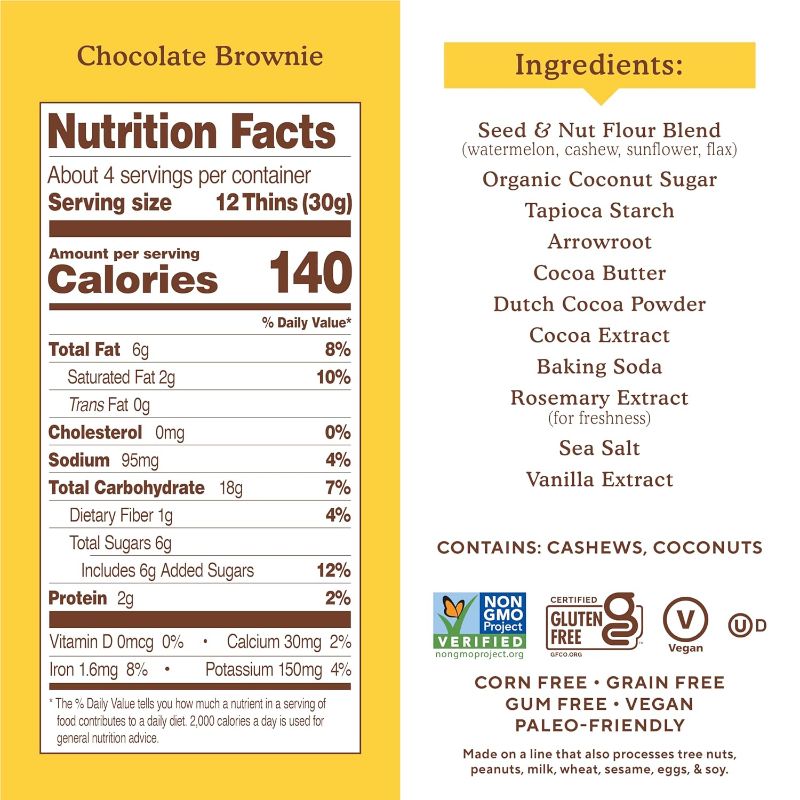 Photo 2 of Simple Mills Sweet Thins Cookies, Seed and Nut Flour, Chocolate Brownie - Gluten Free, Paleo Friendly, Healthy Snacks, 4.25 Ounce (Pack of 2) EXP. 04/17/2024 