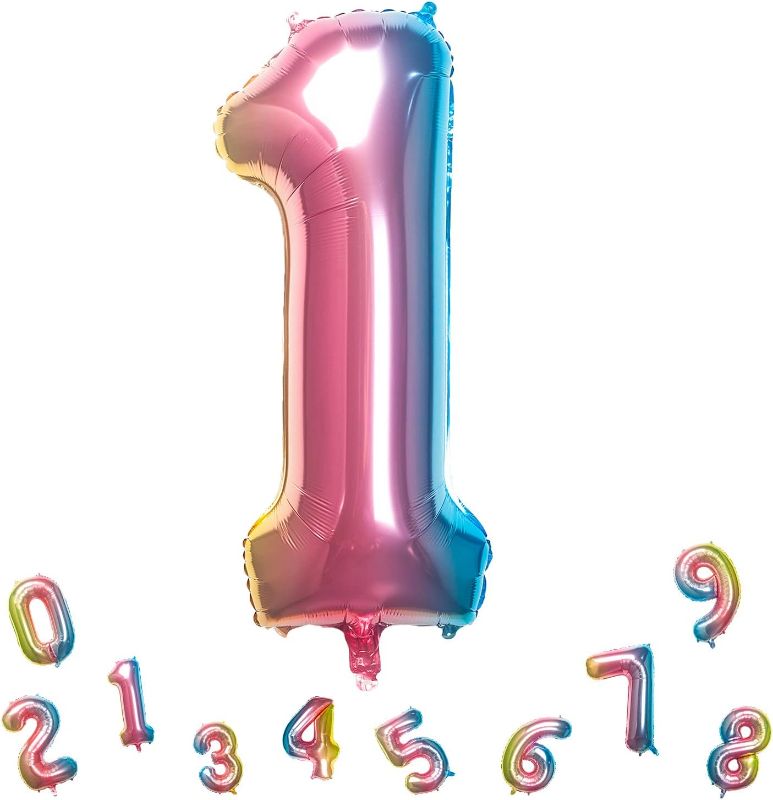 Photo 1 of 32 Inch Rainbow Number 1 Balloons Foil Ballon Digital Birthday Party Decoration Supplies (Rainbow Number 1 Balloon)
