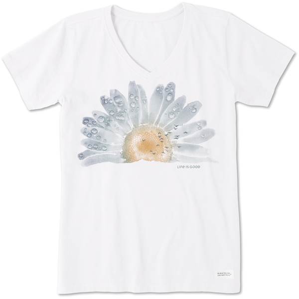 Photo 1 of (L) Life Is Good Women's Watercolor Daisy Crusher Vee Short Sleeve T-Shirt in Cloud White Size Large | 100% Cotton
