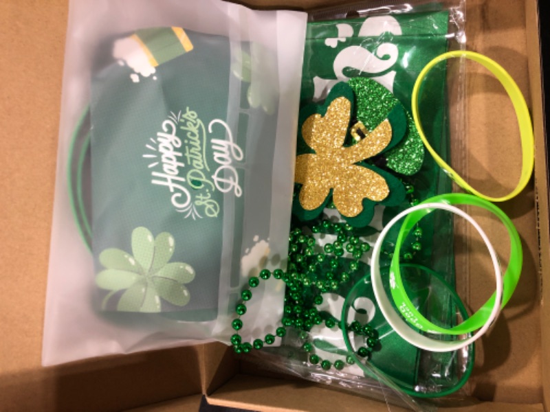 Photo 2 of 10 PCS St Patrick's Day Accessories Set Includes 2 St Patrick's Day Headband 2 Shamrock Necklace 4 Green Silicone Wristbands Bracelets 2 Irish Shoulder Strap, St Patrick's Day Party Favors Supplies 