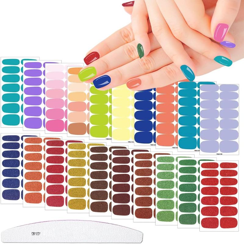 Photo 1 of 20 Sheets Glitter Solid Color Nail Polish Strips with Nail File Colorful Nail Polish Wraps Real Nail Polish Stickers for Nails Fingernail Strips for Women Nail Art