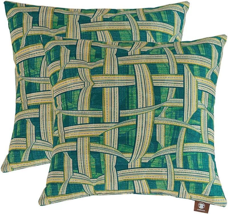 Photo 1 of 2-Pack Decorative Throw Pillow (with Cover and Inserts) 16"x16" Soft Pillow with Washable Covers, Microfiber Filling, for Indoor/Outdoor Use, Home Decor, Living Room Couch, Bed, Green Plaid