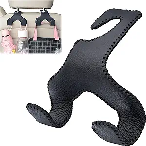 Photo 1 of Car Bag Hook, 2 in 1 Car Purse Hanger Headrest Hook for Clothes Hat Handbag Water Bottle Grocery Bags Backpack, Metal Seat Hook Covered by Leather (2pk)

