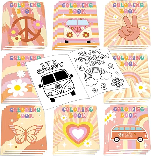 Photo 1 of 24PCS Groovy Party Coloring Books Bulk Boho Rainbow Hippie Bus Retro Flowers for Kids Mini DIY Drawing Book Set for Groovy Party Favors Birthday Gifts Party Favors Class Activity Supplies Decorations
