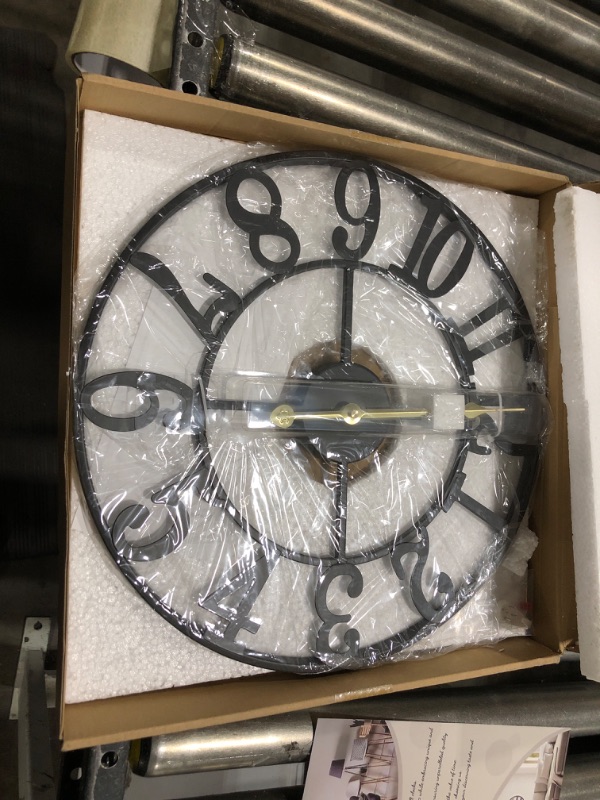 Photo 1 of LEIKE Large Wall Clock - 16 Inch Retro Farmhouse Silent Non-Ticking Battery Operated Indoor Outdoor Oversized Decorative Black Metal Wall Clocks for Living Room, Dinner Room, Office Decor 40cm Black-arabic Number