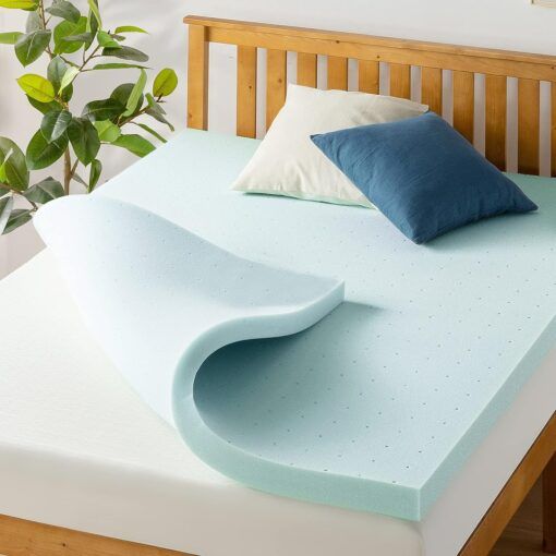 Photo 1 of Best Price Mattress 3 Inch Ventilated Memory Foam Mattress Topper, Cooling Gel Infusion, CertiPUR-US Certified, Short Queen, Blue
