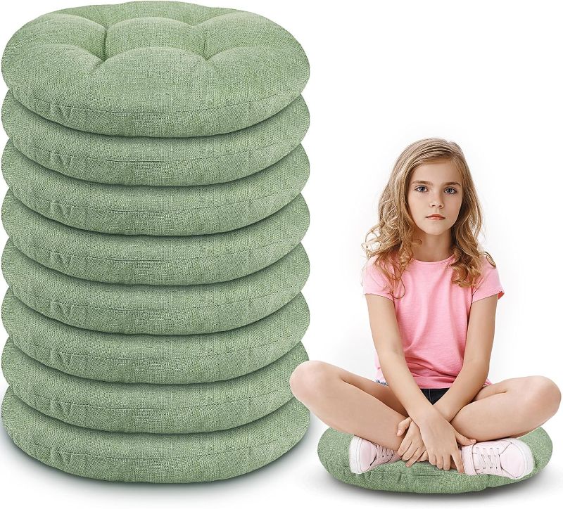 Photo 1 of 15 Inch Round Floor Cushions for Kids and Toddlers, Flexible Seating for Classroom Furniture 3.5 Inch Thick Floor Pillow for Home, Daycare, Preschool, Yoga and Meditation (Green, 8) Green 8