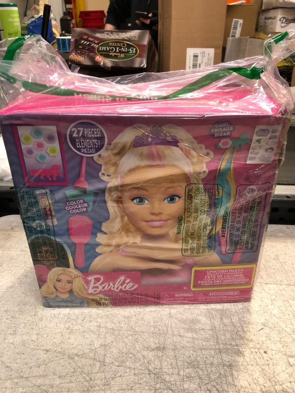 Photo 2 of Barbie Unicorn Party 27-piece Deluxe Styling Head, Blonde Hair, Pretend Play, Amazon Exclusive