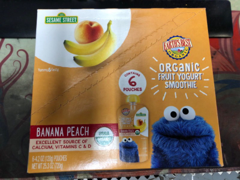 Photo 2 of (6 Pack) Earth's Best Organic Sesame Street Toddler Fruit Yogurt Smoothie, Peach Banana, 4.2 oz. Pouch