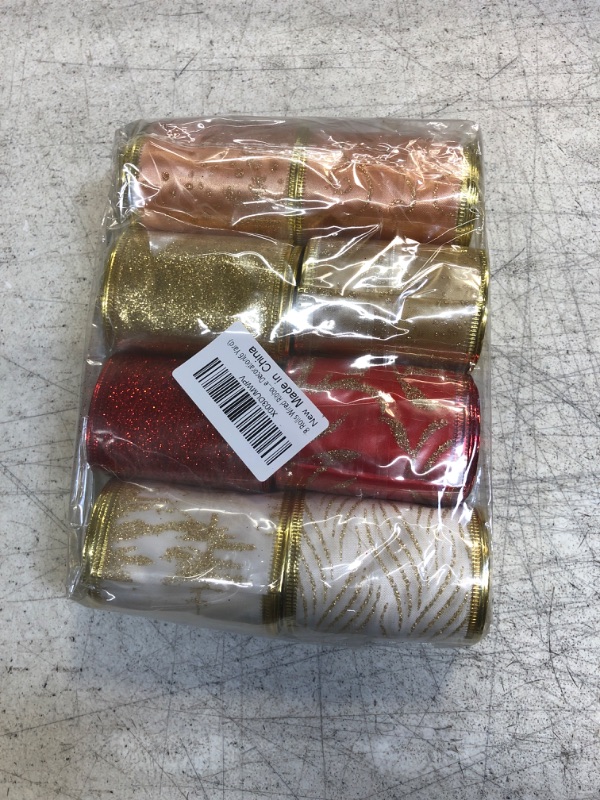 Photo 2 of 8 Rolls Wired Ribbon for Christmas Tree - 2.5 Inch x 40 Yards Assorted Elegant Organza Glitter Christmas Ribbon for Crafts, Wreath, Home Decoration (Red & White)