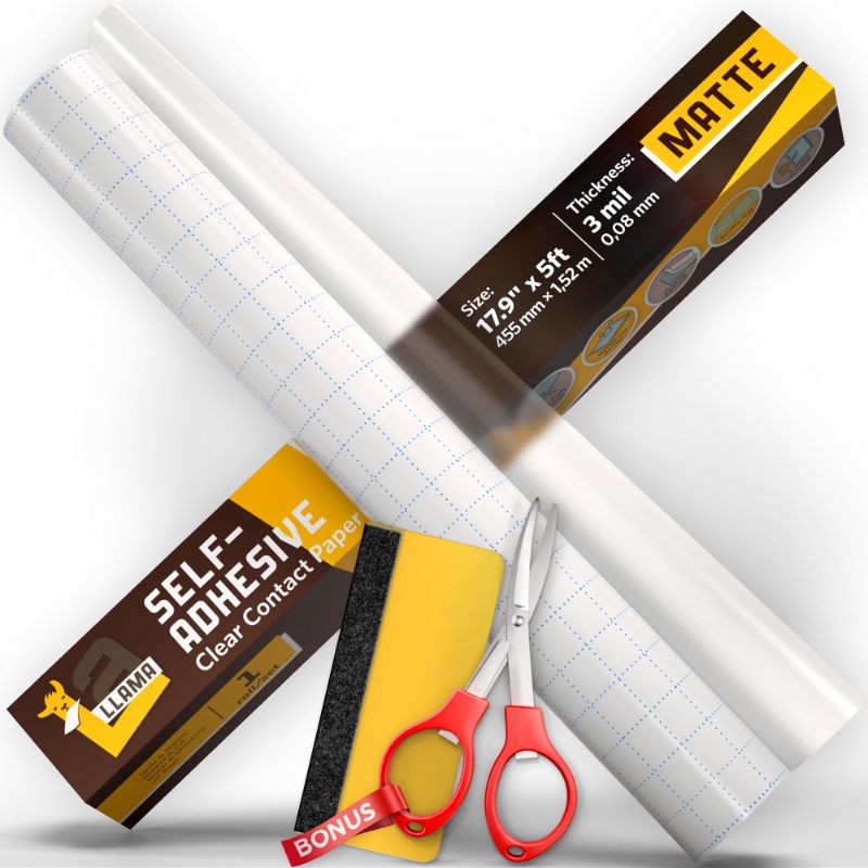 Photo 1 of ?lear Contact Paper 13.5 x 5ft/Roll - Multipurpose 2 Pack Self Adhesive Rolls (1 Matte Roll: 17.9" x 5ft) CP-3