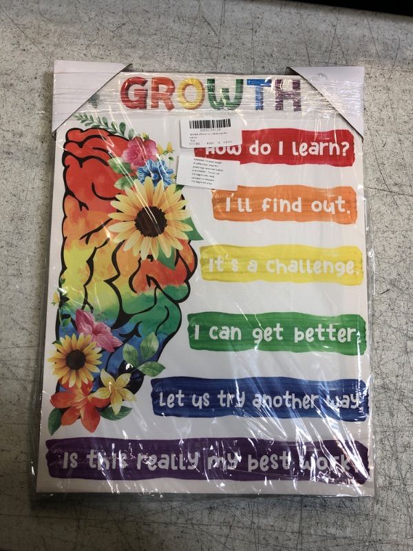 View 2 of Qeeenar 2 Pieces Growth Mindset Classroom Posters Fixed Growth Brains Wooden Frame Canvas Painting Mind Habits Art Wall Decor Set for Nursery Daycare Primary School Home Office Bedroom Decoration