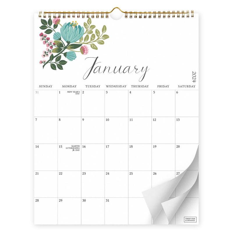 Photo 1 of ( PACK OF 2 ) S&O Twelve Flowers 2024 Wall Calendar Runs from Now to December 2024 - Tear-Off Monthly Calendar 2024 for Home - Academic Wall Calendar 2024 - Hanging Calendar to Track Appointments - 13.5"x10.5”in