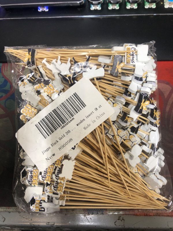 Photo 2 of 240 Pcs Cocktail Picks 5.12 Inch Back To School Bamboo Toothpicks Wooden Cocktail Sticks for School Appetizers Food Drinks Charcuterie Accessories 240 Pcs Black