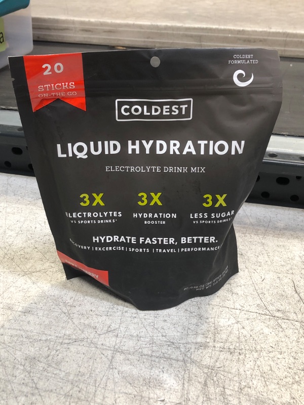 Photo 2 of Coldest Hydration - Electrolytes Powder Packets - Non GMO & No Artificial Sugar - Electrolyte Drink Mix - Easy Open Single-Serving Stick Drop in Water - 20 Sticks per Pack (Strawberry)