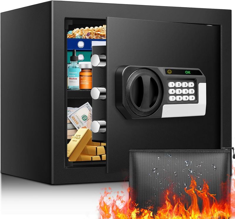 Photo 1 of 1.5 Cu ft Home Safe Fireproof Waterproof, Anti-Theft Fireproof Safe with Fireproof Money Bag, Combination Lock and Removable Shelf, Fire Safe Box for Home Important Documents Valuables
